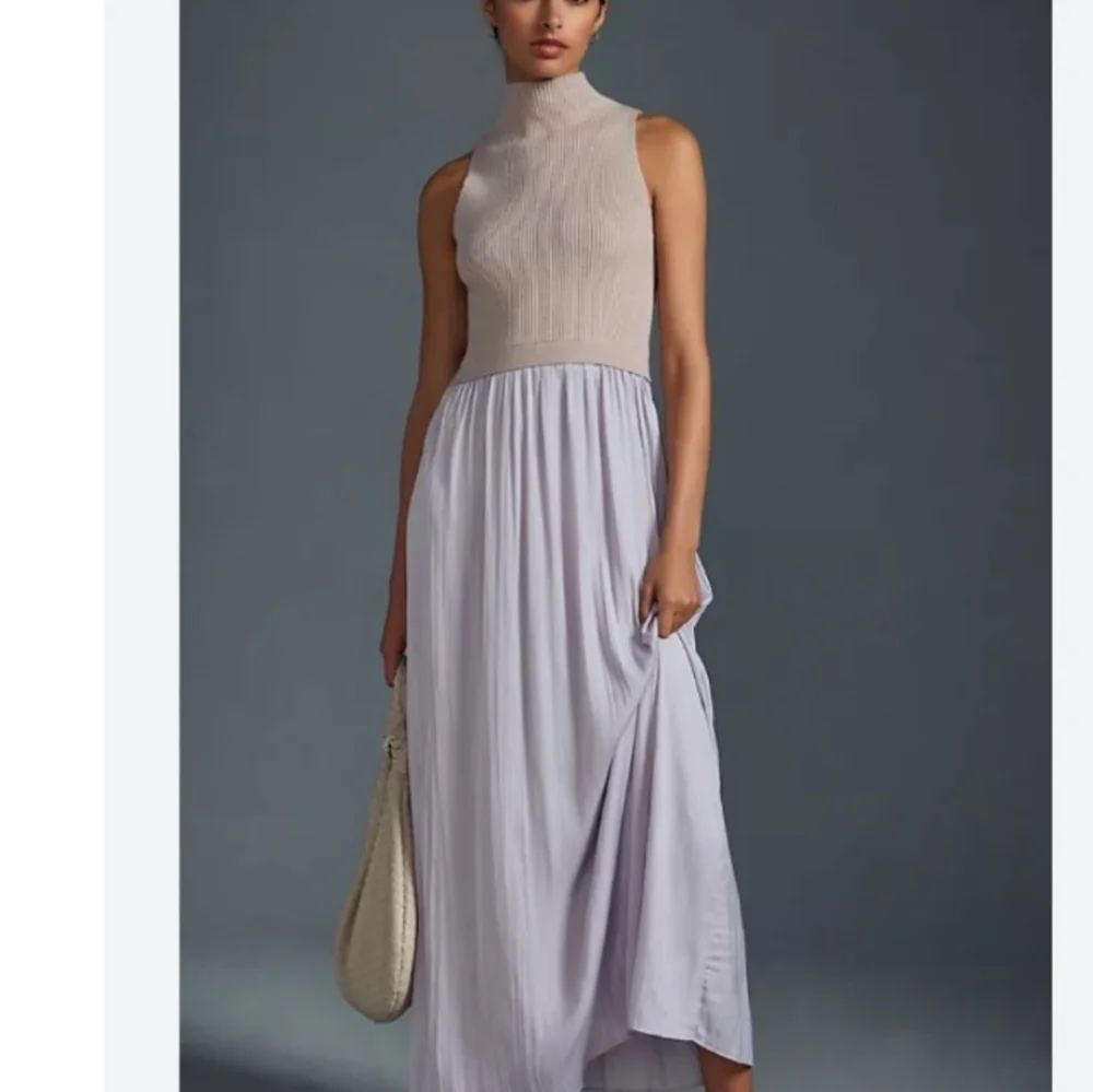 Anthropologie Large Sleeveless Twofer Dress Lavender Purple Pleated Long Spring - Picture 1 of 8